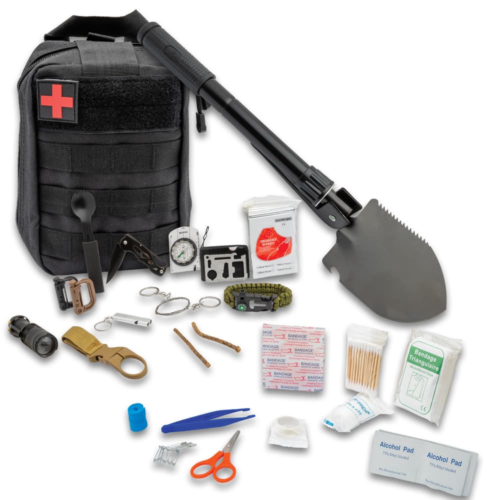 Frontier Emergency Kit in black and its contets. image number 0